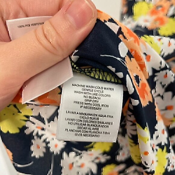 JONES NEW YORK Plus Size Tie Front V-Neck Blouse Navy Blue White Multi Floral 2X - Picture 8 of 13